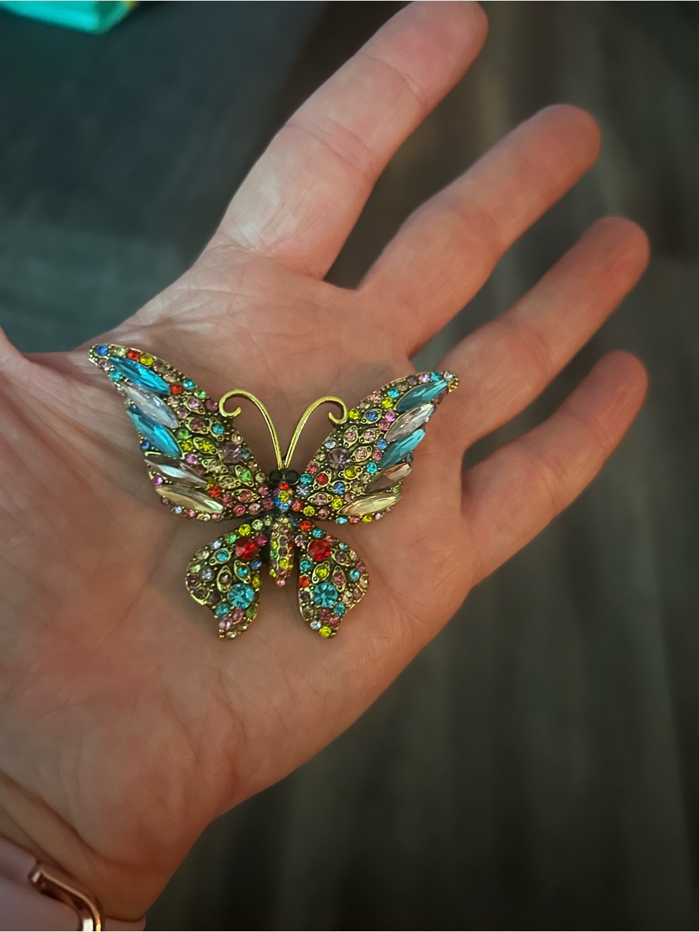 Multicolor Crystal Butterfly Brooch Pin - Vibrant Accent